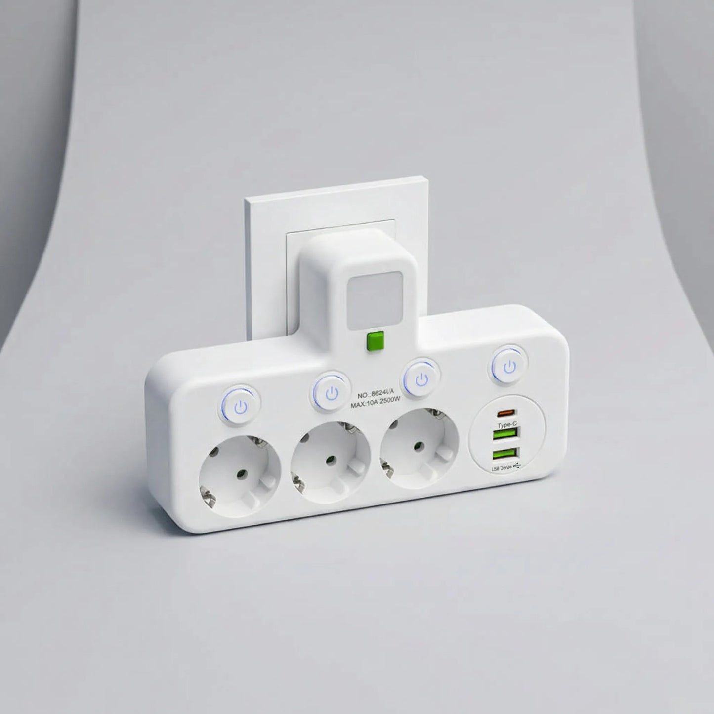 Wall Mounted Power Strip USB Type C Multi Socket Extension