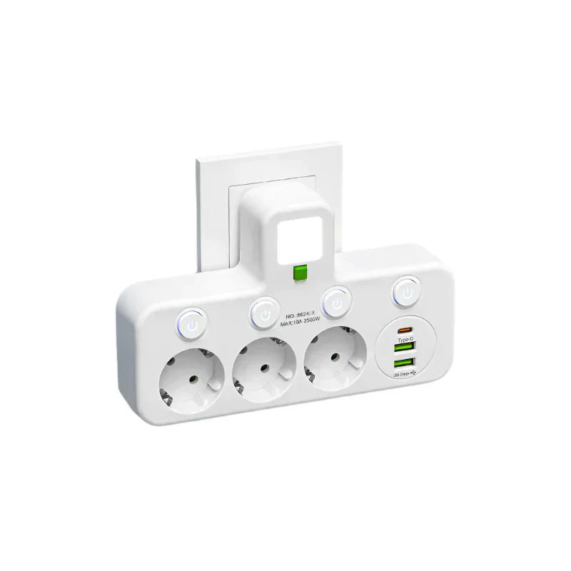 Wall Mounted Power Strip USB Type C Multi Socket Extension
