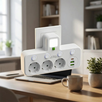 Wall Mounted Power Strip USB Type C Multi Socket Extension