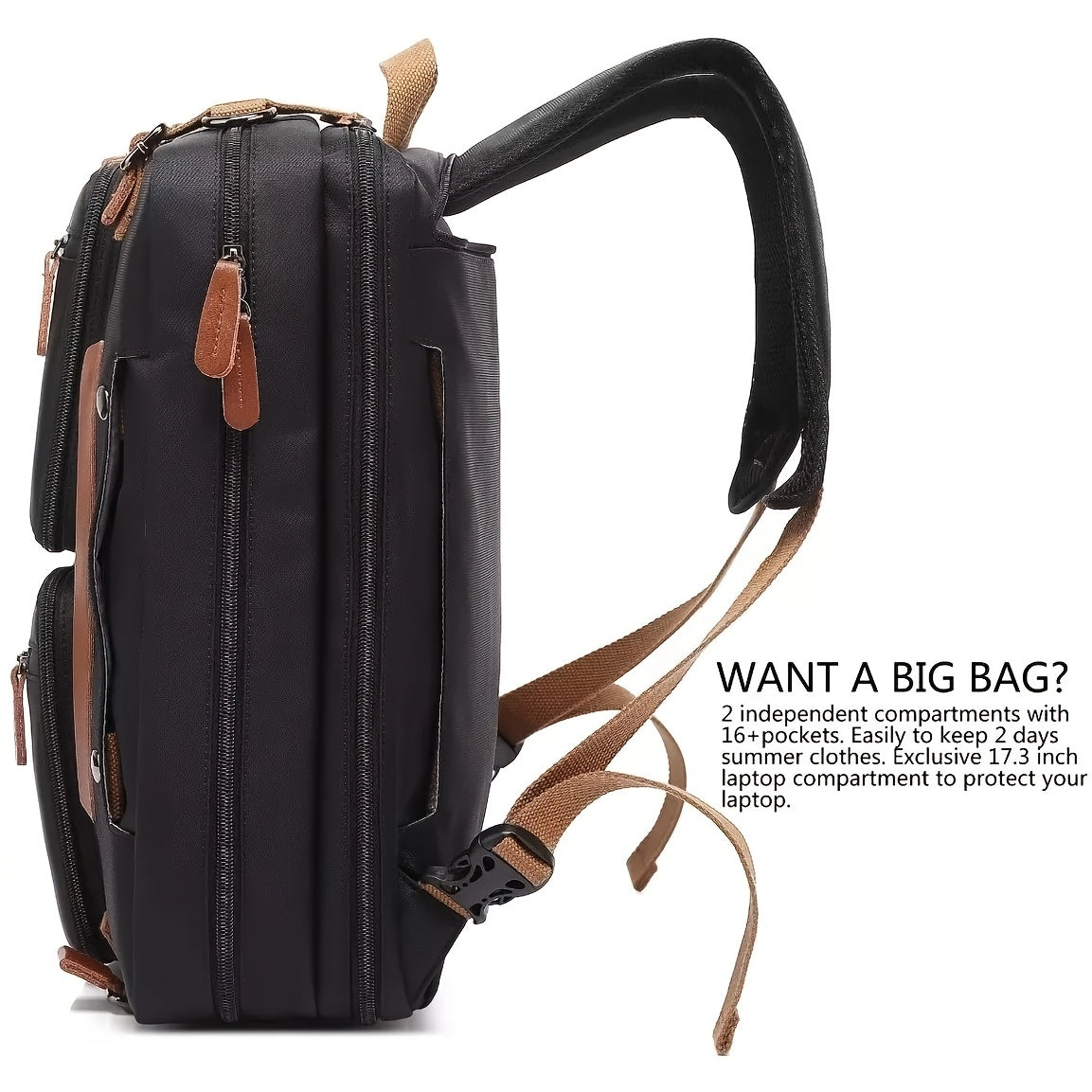 Waterproof Convertible Backpack Shoulder Handbag Adjustable Straps Travel Work Bag