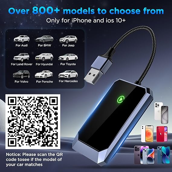 Wireless CarPlay Adapter Plug and Play iPhone Connectivity for Cars