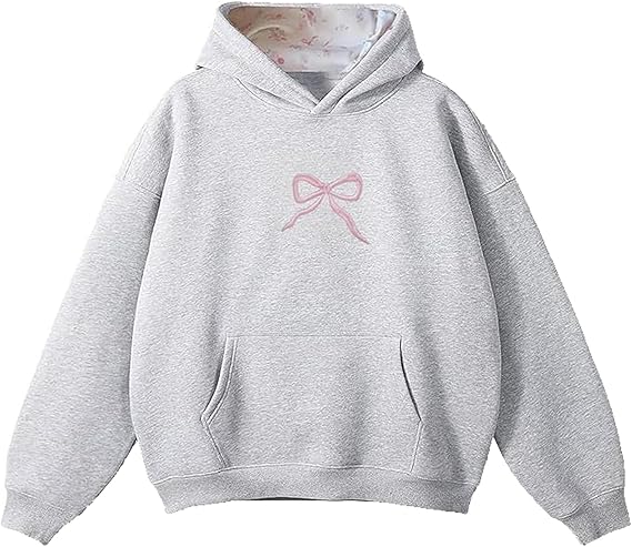 Womens Bow Hoodie Casual Oversized Pullover Soft Warm Sweatshirt Pink