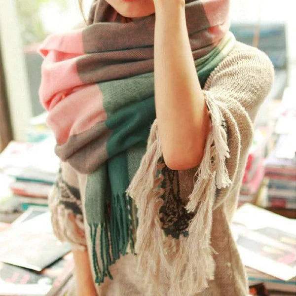 Womens Cashmere Scarf Winter Warm Soft Plaid Shawl Wrap