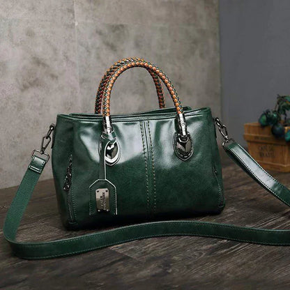 Women's Leather Handbag Braided Handles Vintage Shoulder Bag Work Travel