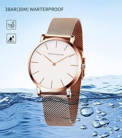 Womens Luxury Watch Stainless Steel Bracelet Set Adjustable Waterproof
