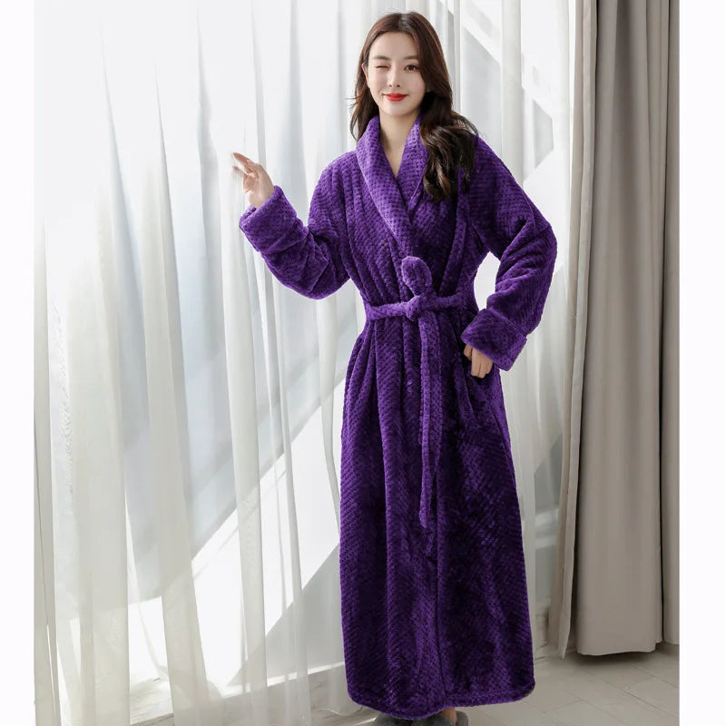 Womens Soft Fleece Bathrobe Luxury Warm Home Loungewear Robe