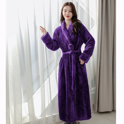 Womens Soft Fleece Bathrobe Luxury Warm Home Loungewear Robe