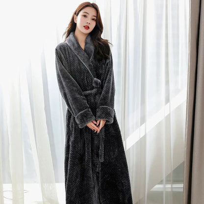 Womens Soft Fleece Bathrobe Luxury Warm Home Loungewear Robe