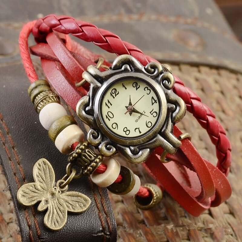 Womens Vintage Bracelet Watch Leather Wrap Boho Quartz
