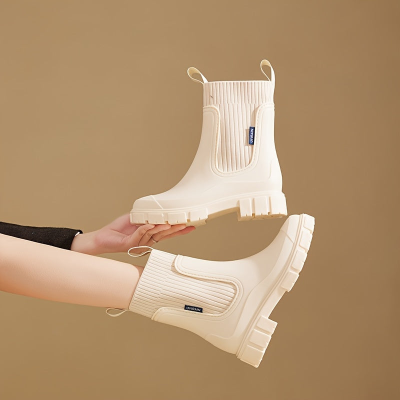 Womens Waterproof Rain Boots Platform Sole Outdoor Rubber Boots