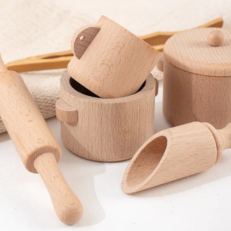 Wooden Kitchen Toy Set Kids Cooking Play Food Accessories Set