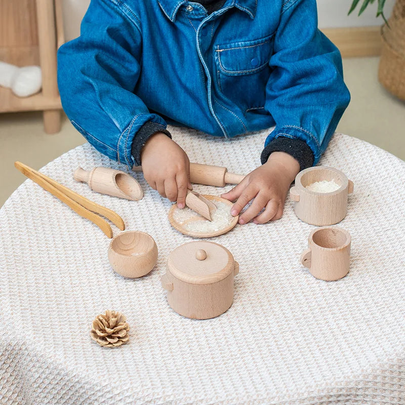 Wooden Kitchen Toy Set Kids Cooking Play Food Accessories Set