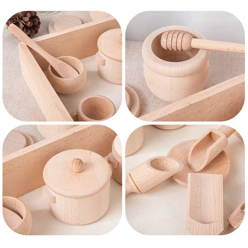 Wooden Kitchen Toy Set Kids Cooking Play Food Accessories Set