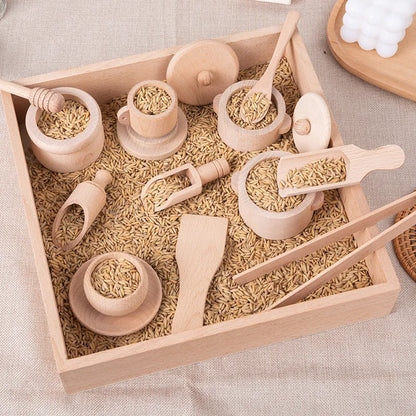 Wooden Kitchen Toy Set Kids Cooking Play Food Accessories Set
