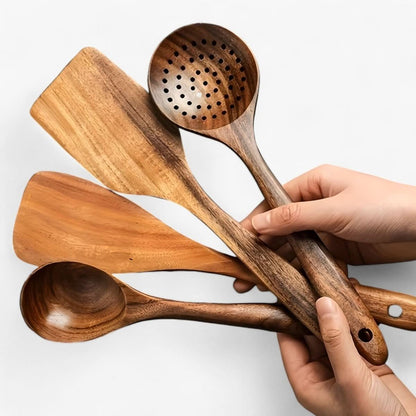 Wooden Kitchen Utensils Set Scratch Free Cooking 11 Piece