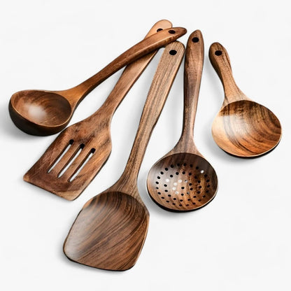 Wooden Kitchen Utensils Set Scratch Free Cooking 11 Piece
