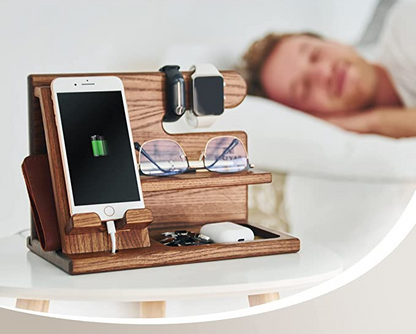 Wooden Phone Docking Station Desk Organizer Stand