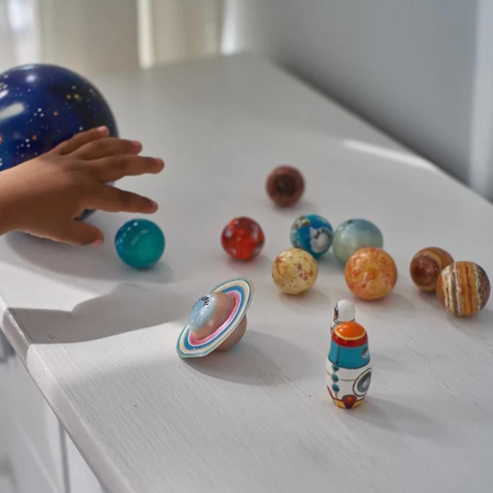 Wooden Solar System Planets Toy Set Kids Educational Space Learning Toy