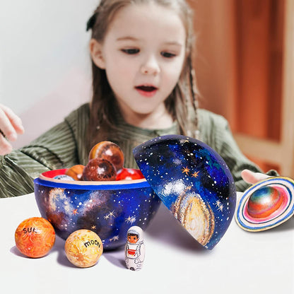 Wooden Solar System Planets Toy Set Kids Educational Space Learning Toy