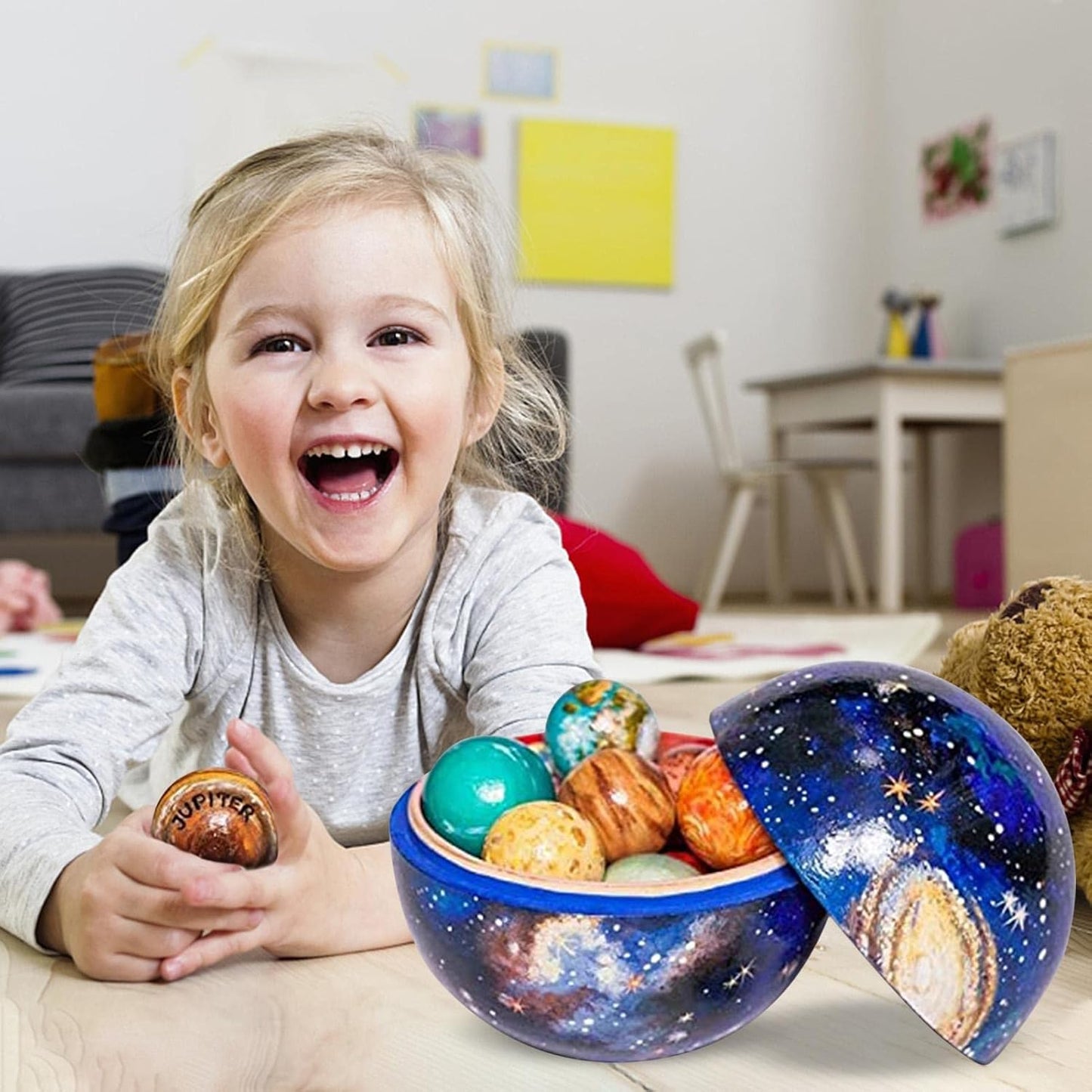 Wooden Solar System Planets Toy Set Kids Educational Space Learning Toy