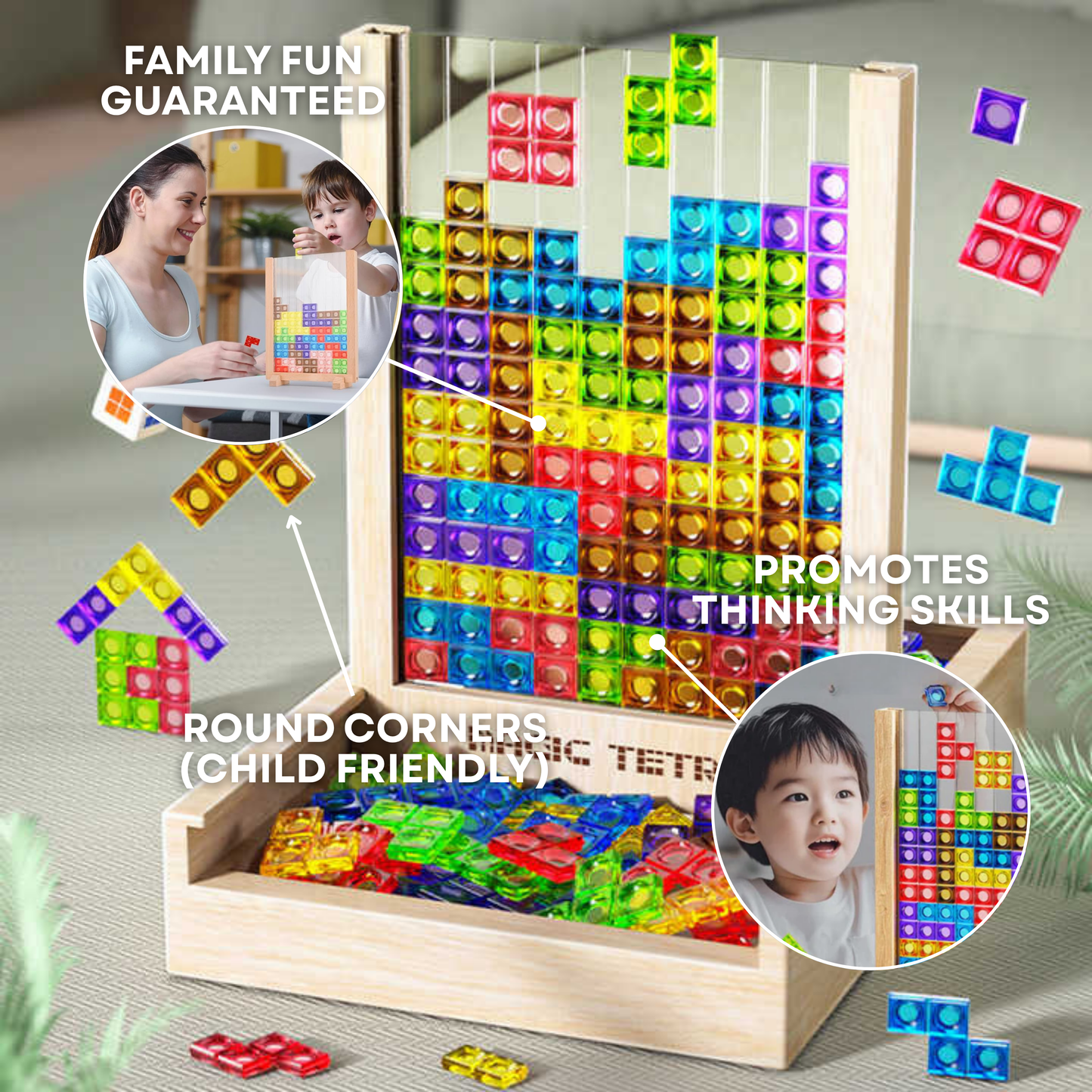 Wooden Tetris Puzzle Board Brain Training Family Game