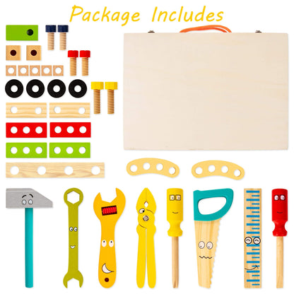 Wooden Tool Box Toy Set Kids Building Tools Educational Play Kit