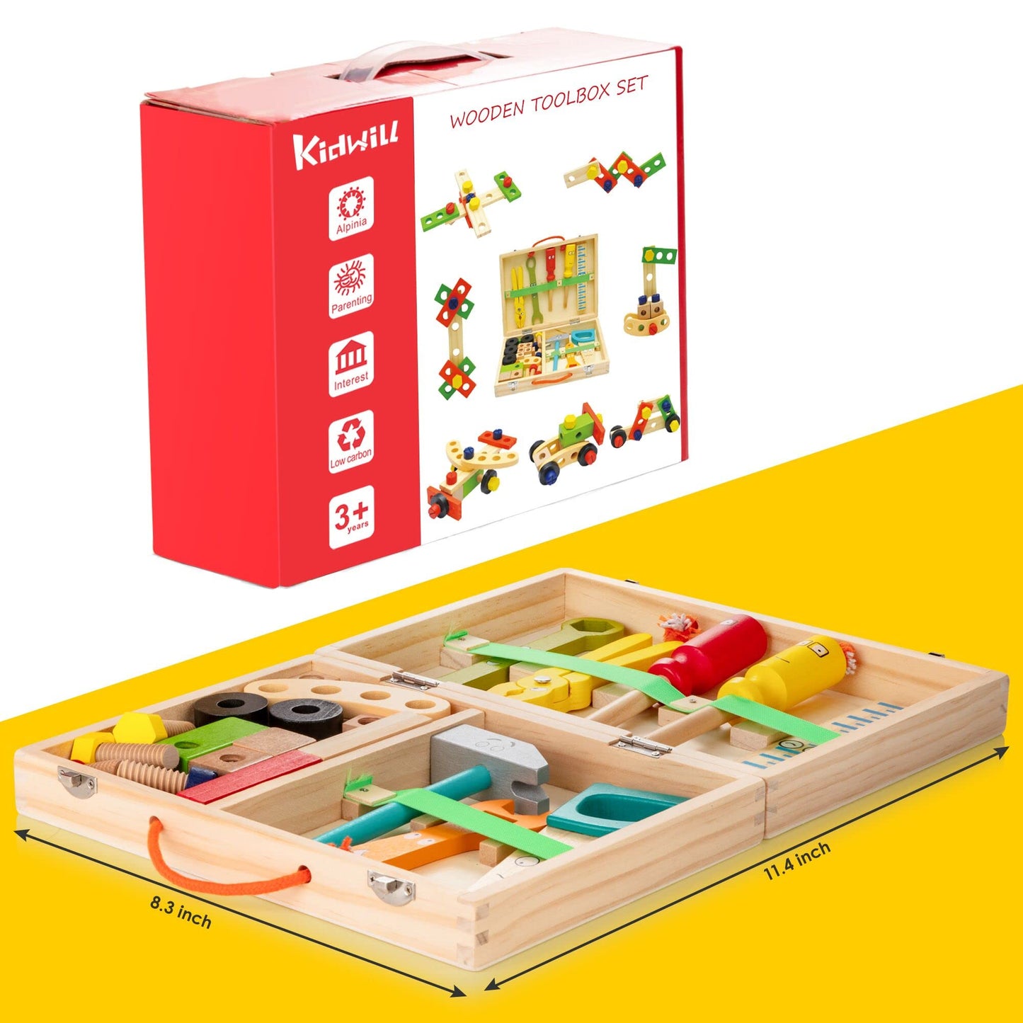 Wooden Tool Box Toy Set Kids Building Tools Educational Play Kit