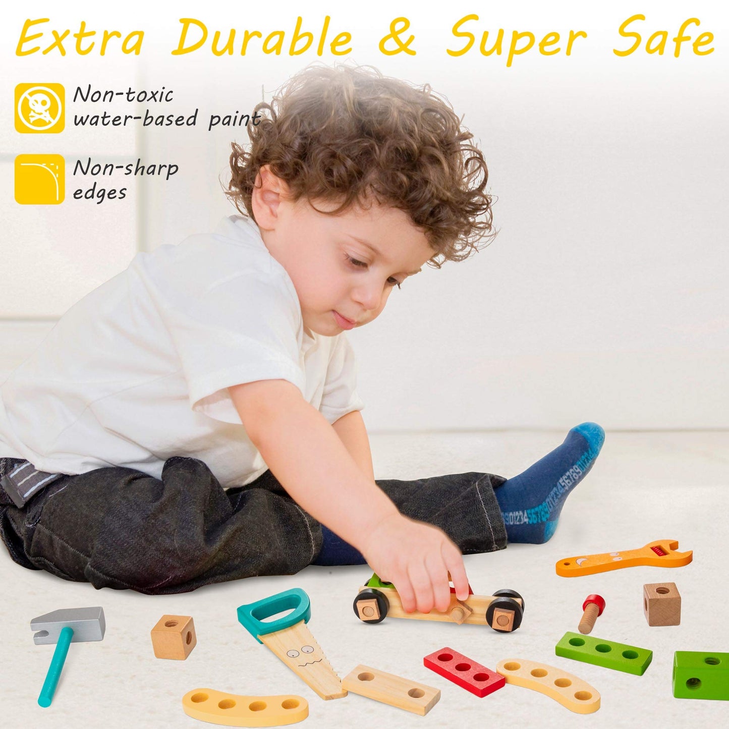 Wooden Tool Box Toy Set Kids Building Tools Educational Play Kit