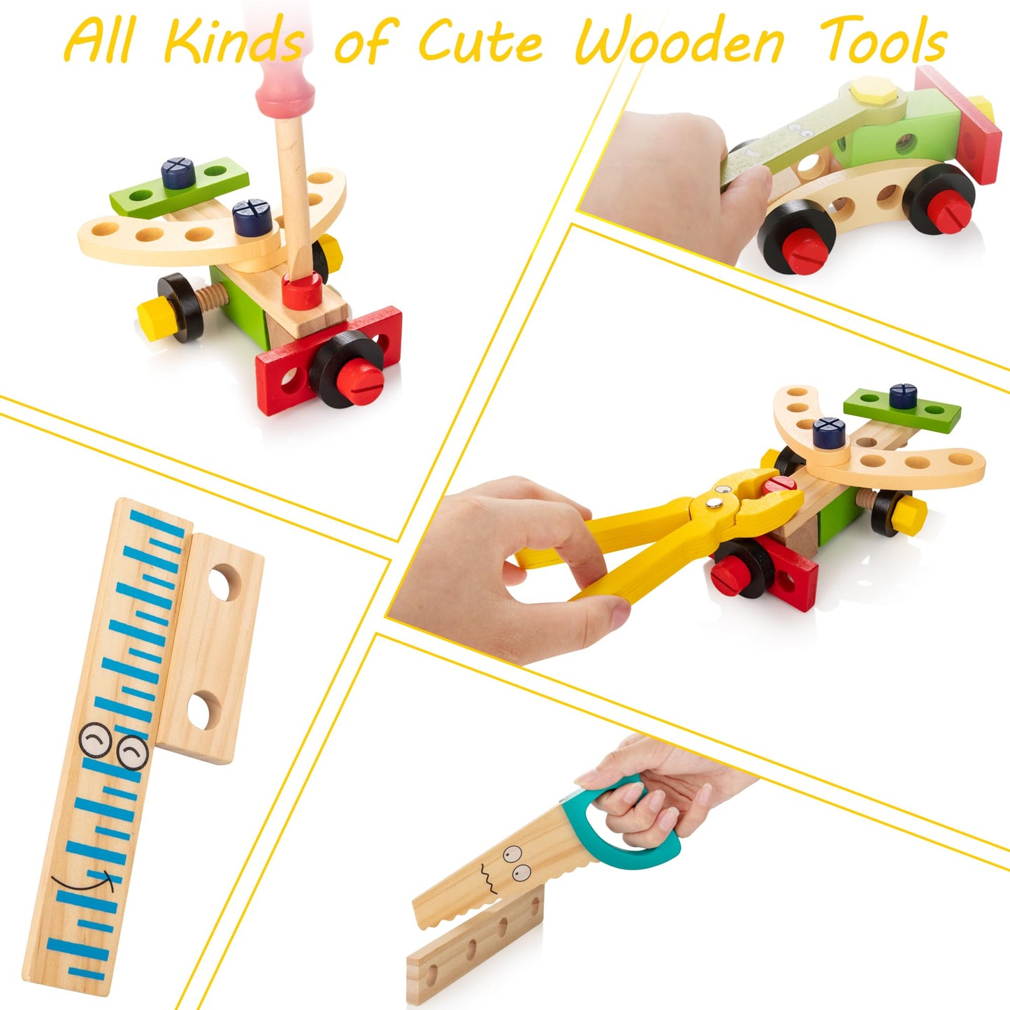 Wooden Tool Box Toy Set Kids Building Tools Educational Play Kit
