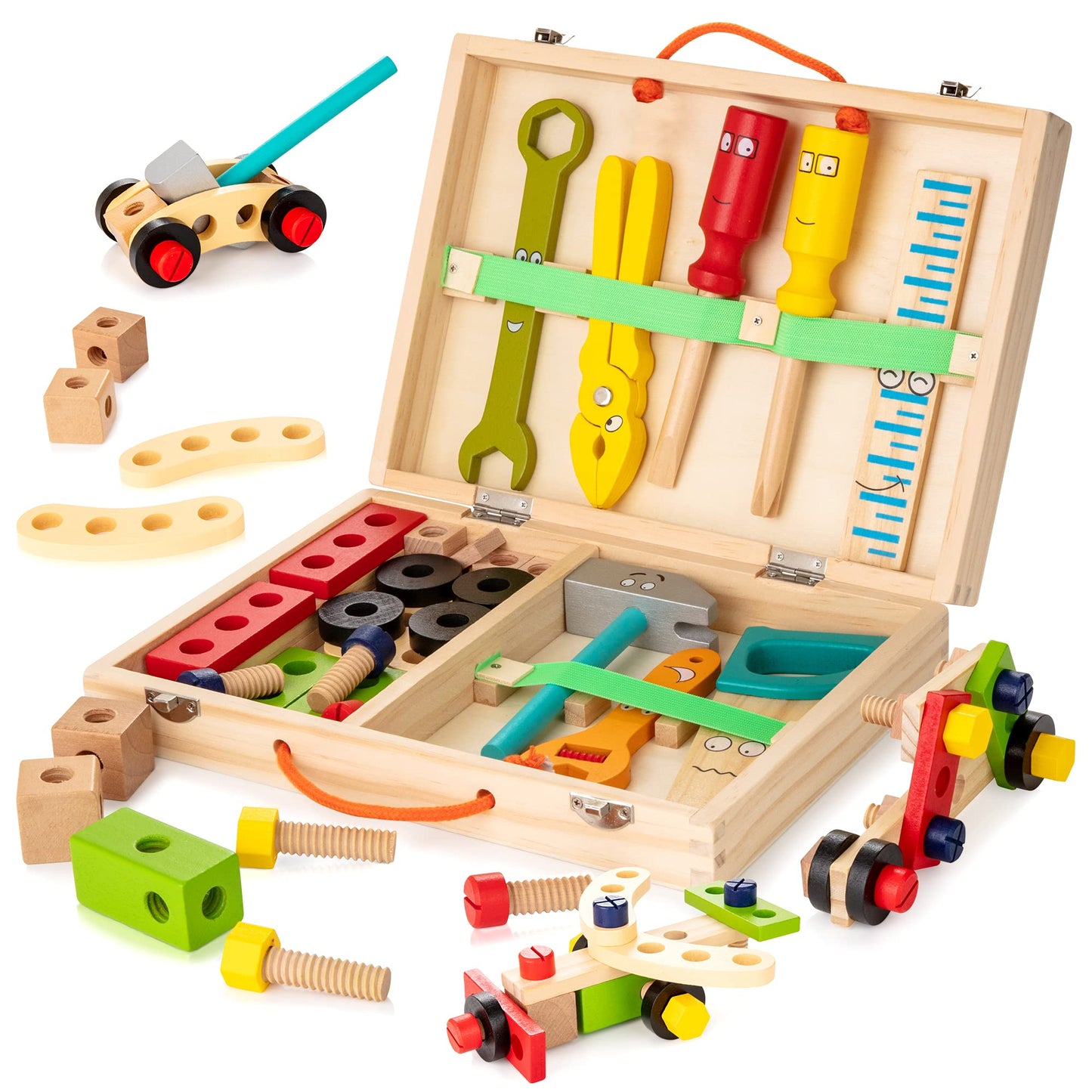 Wooden Tool Box Toy Set Kids Building Tools Educational Play Kit